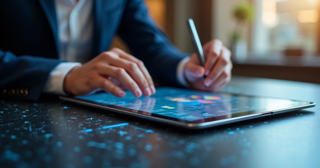 Pessoa de negócios recebendo gráfico de leads qualificados em tablet 