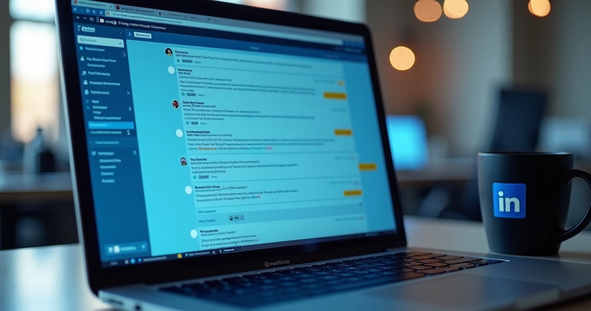 Pessoa analisando notificações do LinkedIn no notebook e vendo sinalizações de leads quentes 