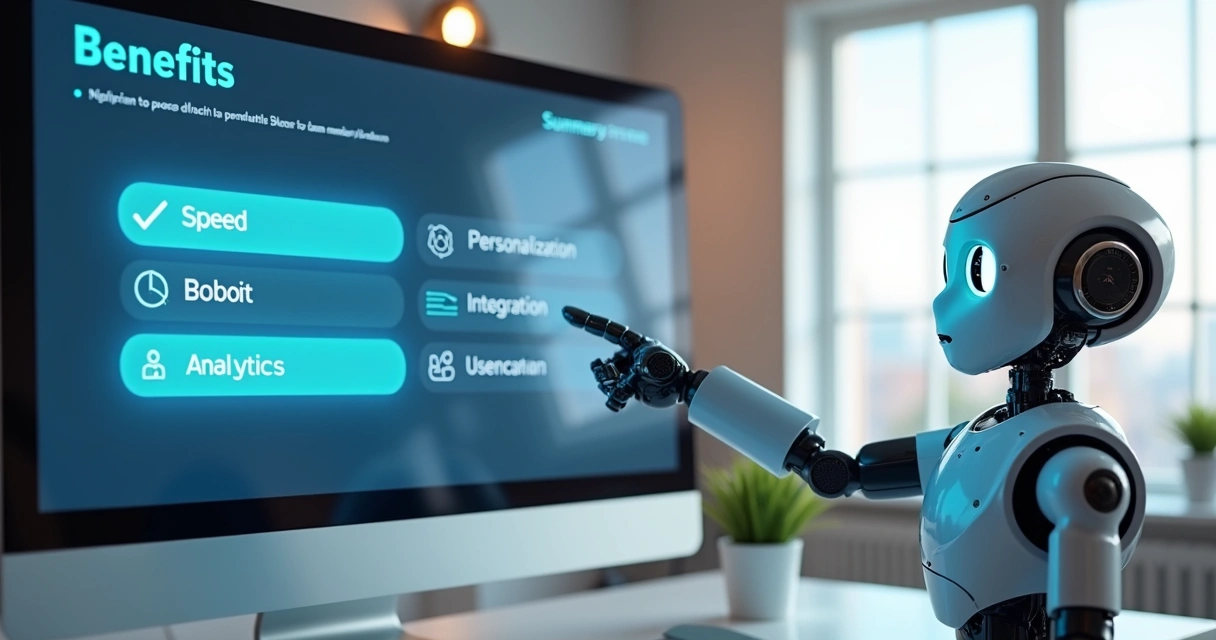 Robô de leads mostrando benefícios em um painel 