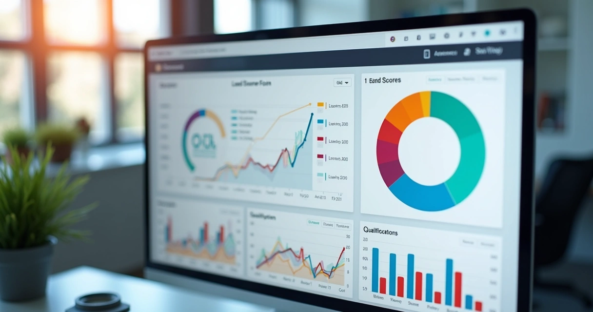 Tela de software mostrando painel de pontuação de leads. 