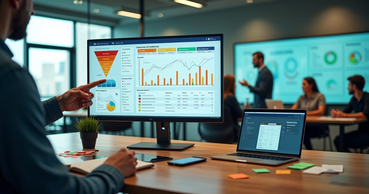Dashboard com funil de vendas e pontuação de leads em agência digital 