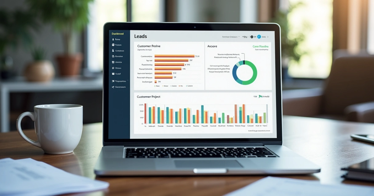 Dashboard de lead scoring com gráficos e pontuações 