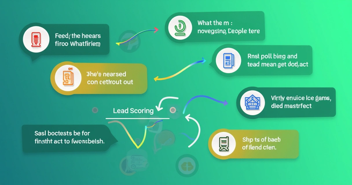 Infográfico mostrando etapas de Lead Scoring no WhatsApp com ícones de mensagem, enquete, material técnico e checkout. 