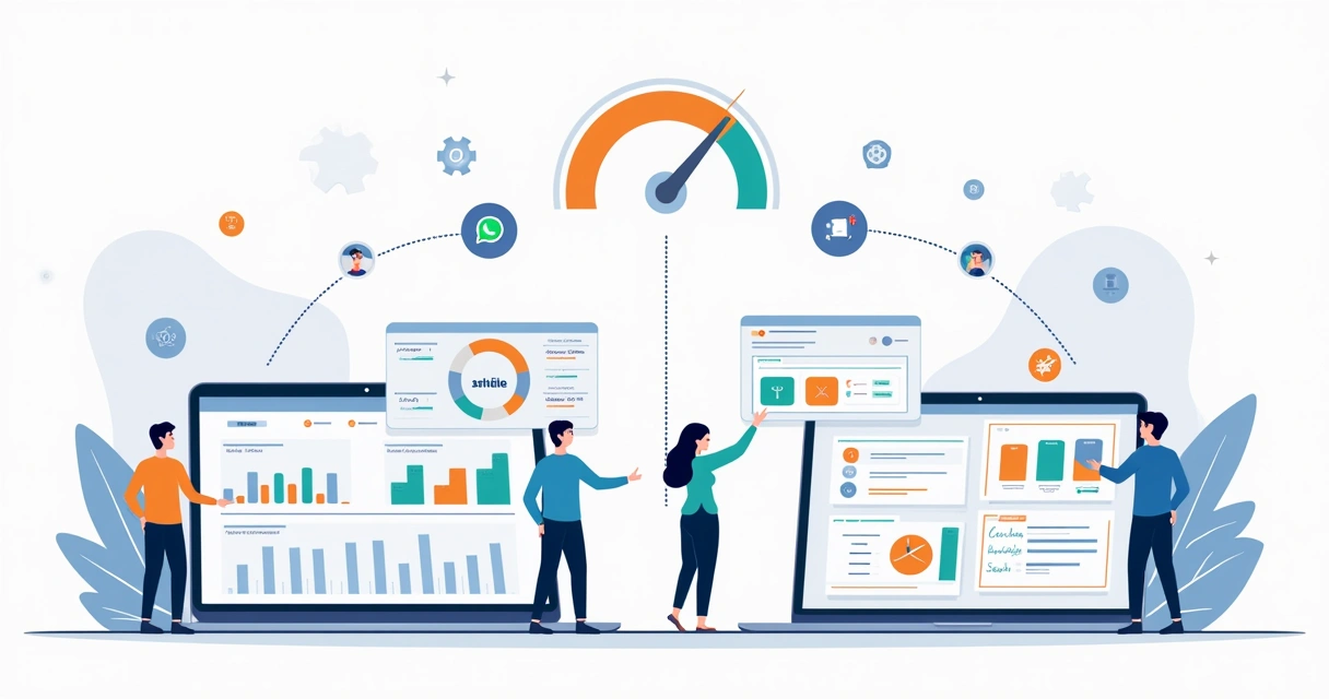 Ilustração comparando lead scoring com sistema pronto e solução sob medida 