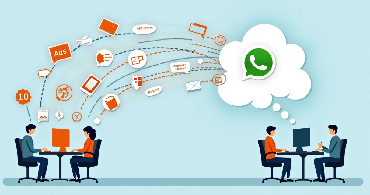 Ilustração de funis de vendas conectados ao WhatsApp com diferentes etiquetas de campanhas 