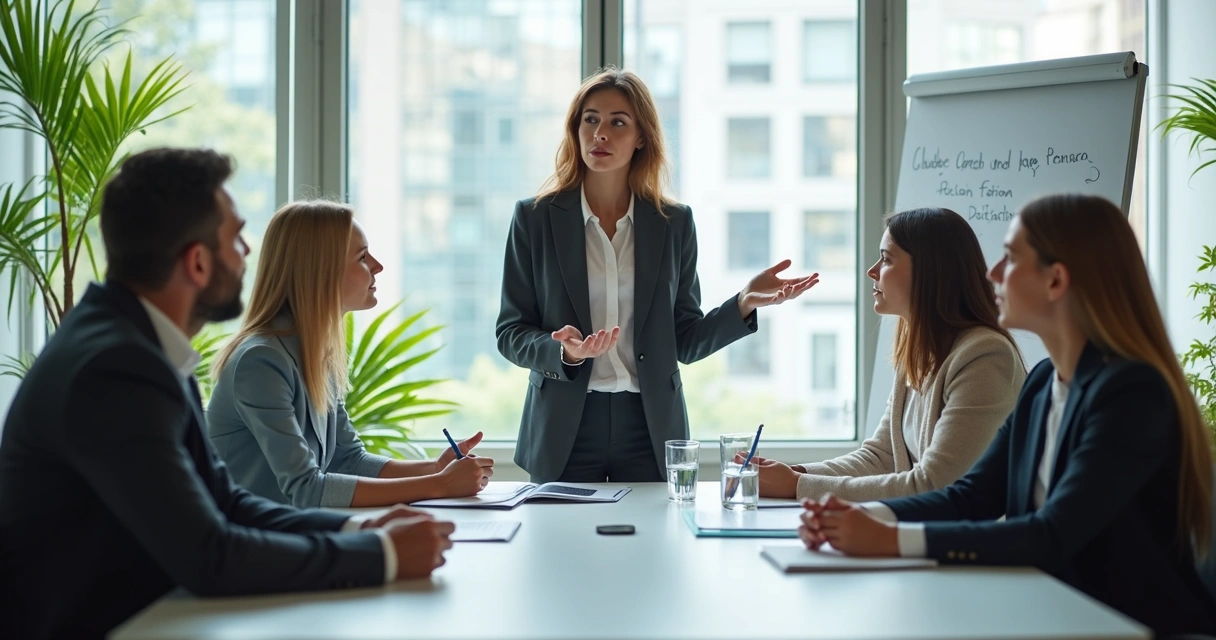 Leader asking clear questions in a team discussion