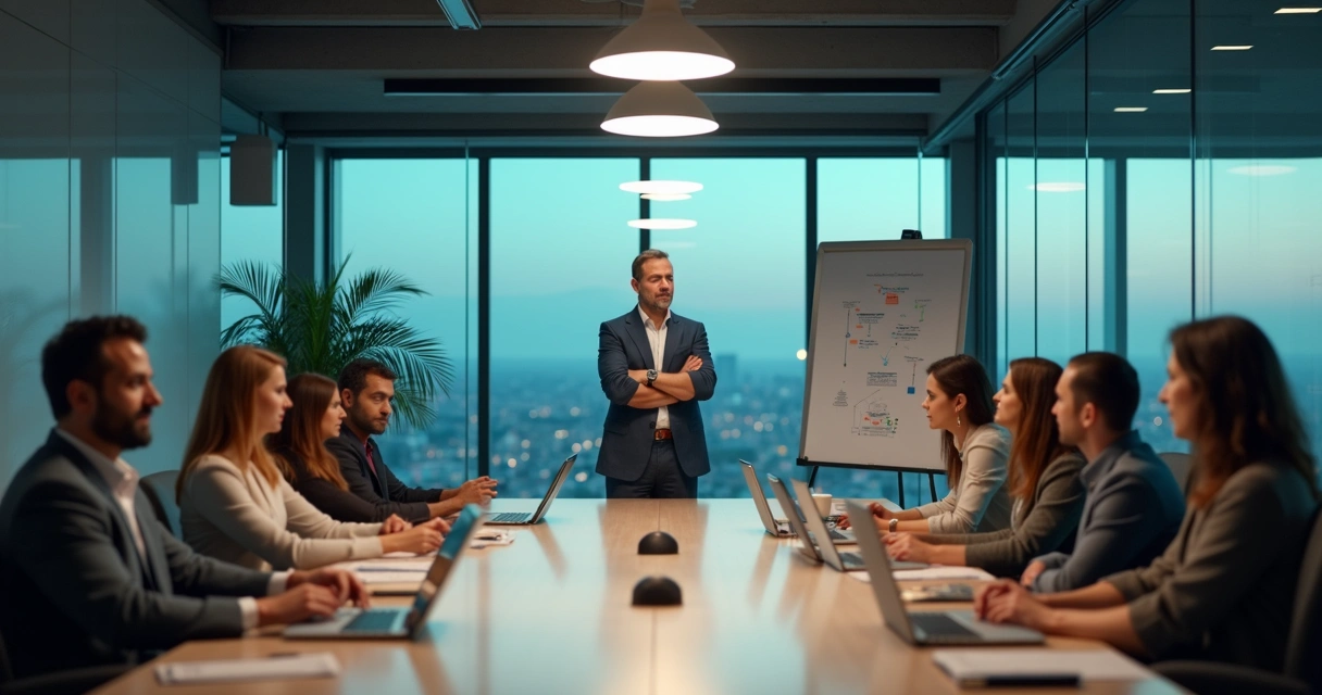 Leader standing apart from diverse team separated by transparent barrier 