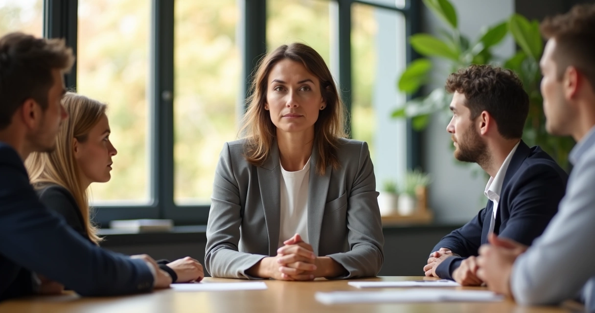 Leader with calm posture in meeting room 