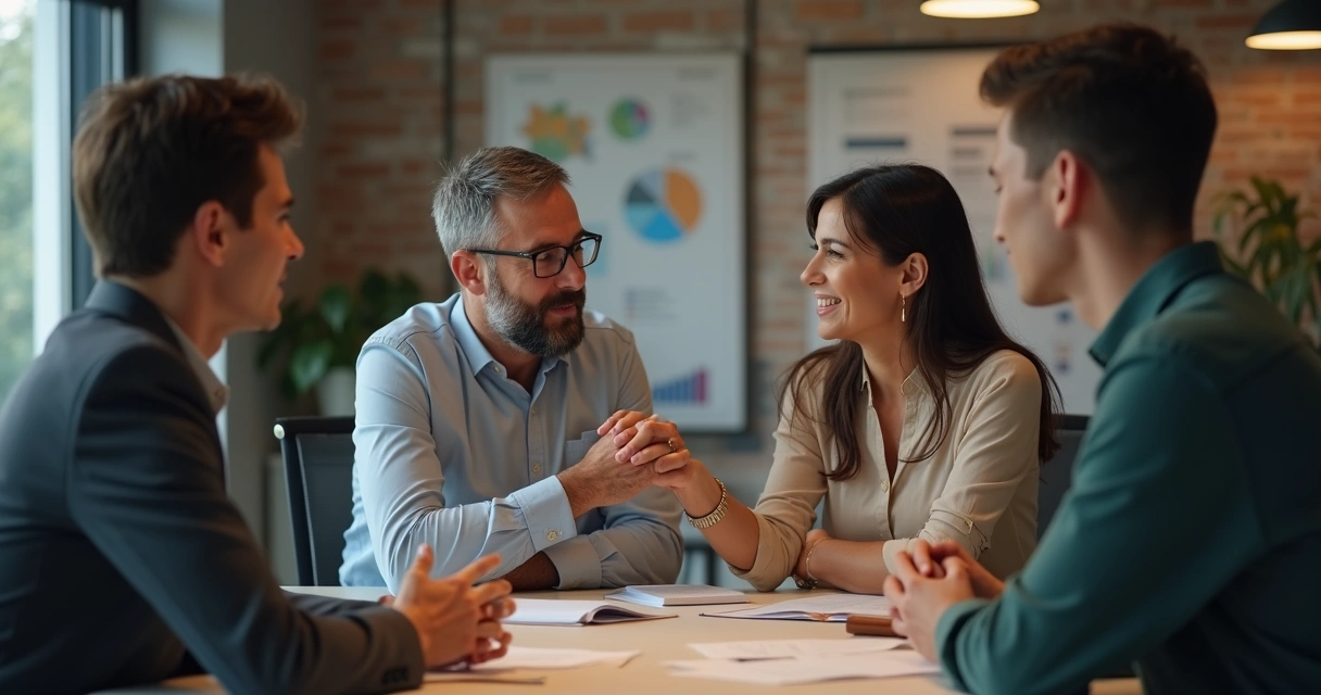 Leader showing compassion and guidance to stressed team member during a group session 