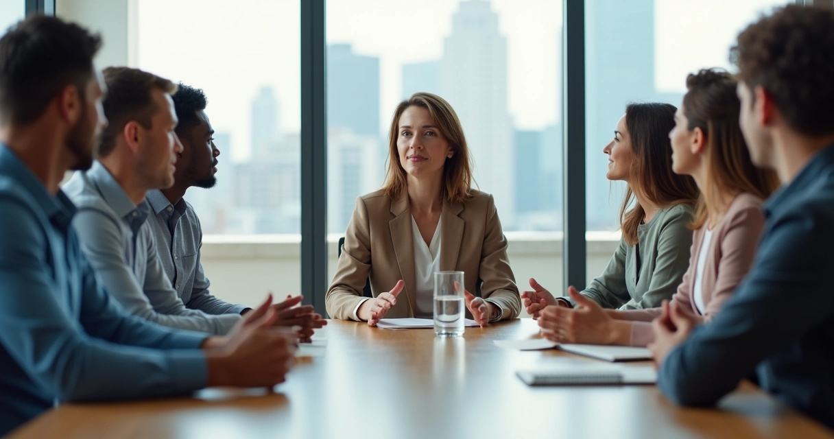 Calm leader setting emotional boundaries while staying connected with team 