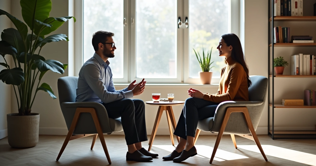 Leader and employee talking in a quiet office 