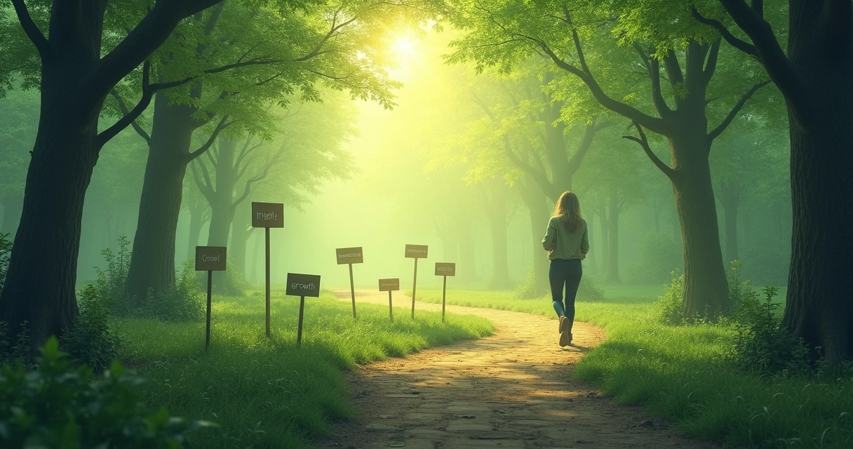 Leadership growth depicted as a path in a forest