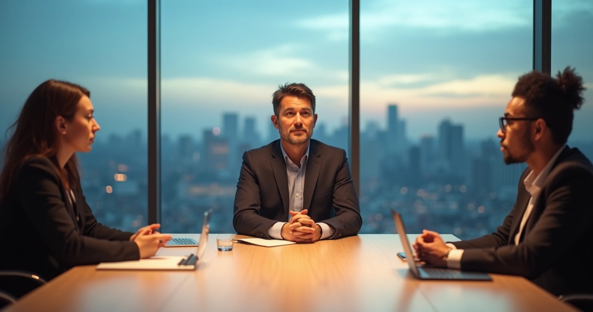 Leader listening in silence at a meeting table 
