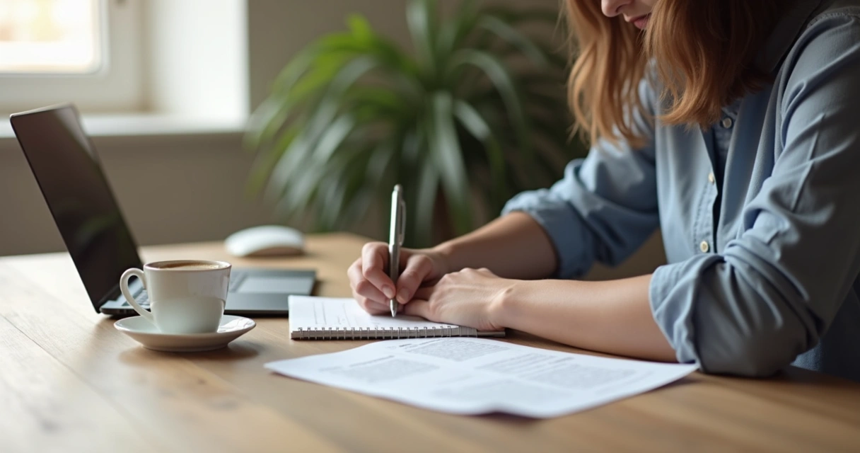 Leader writing reflections in a notebook at a desk