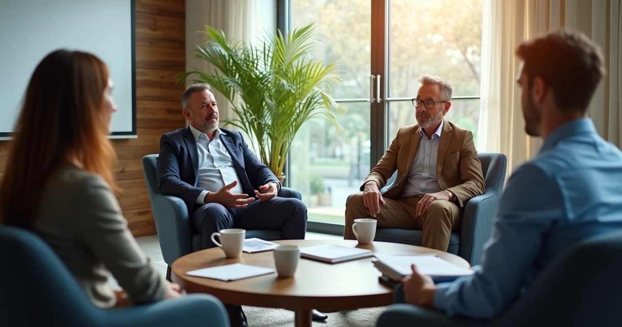Leader listening to employees in a small group