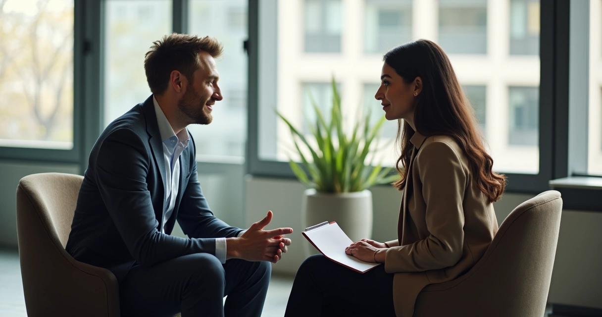 Leader listening attentively to employee feedback in an office