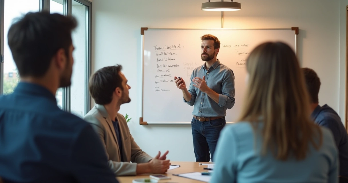 Leader listening to team feedback during change 