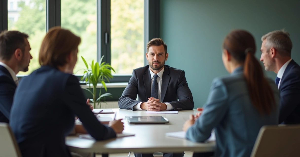 Business leader listening to a team member during a meeting