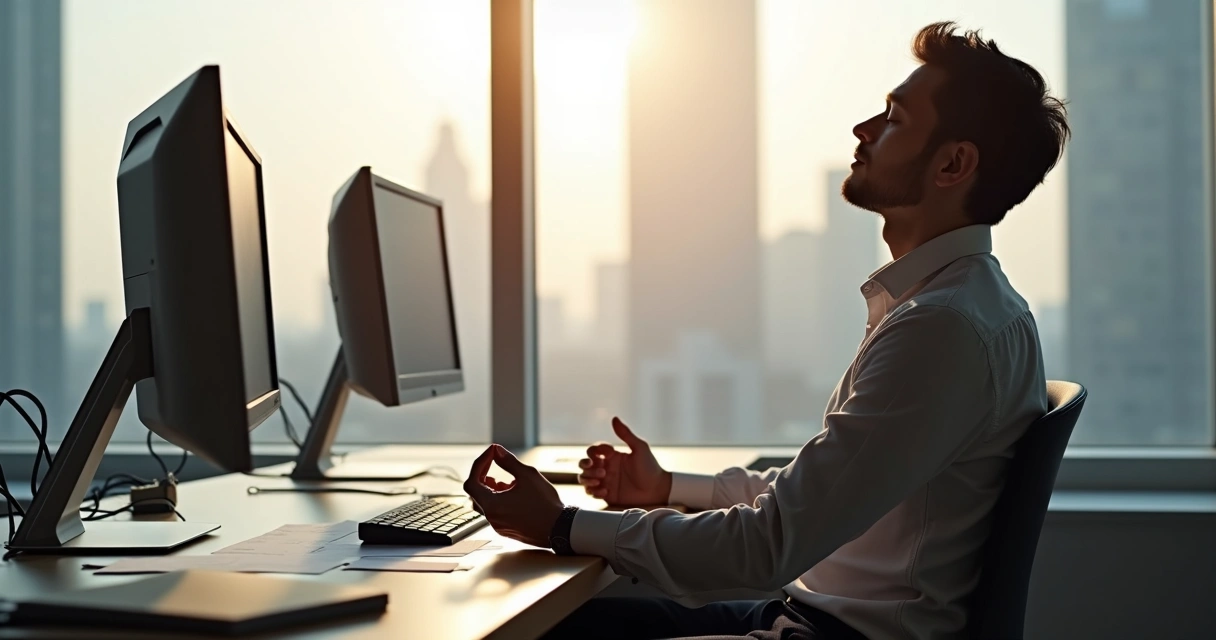 Leader practicing mindfulness at a desk 