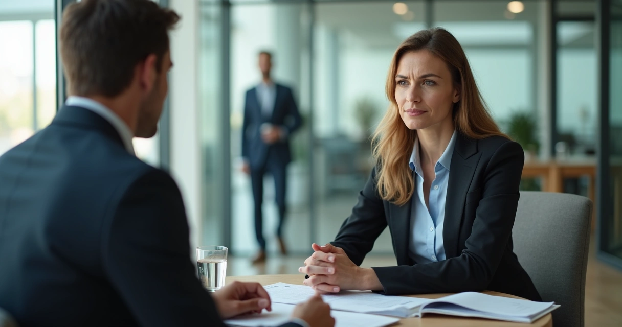 Leader in close conversation with team member highlighting subtle facial micro-expressions 