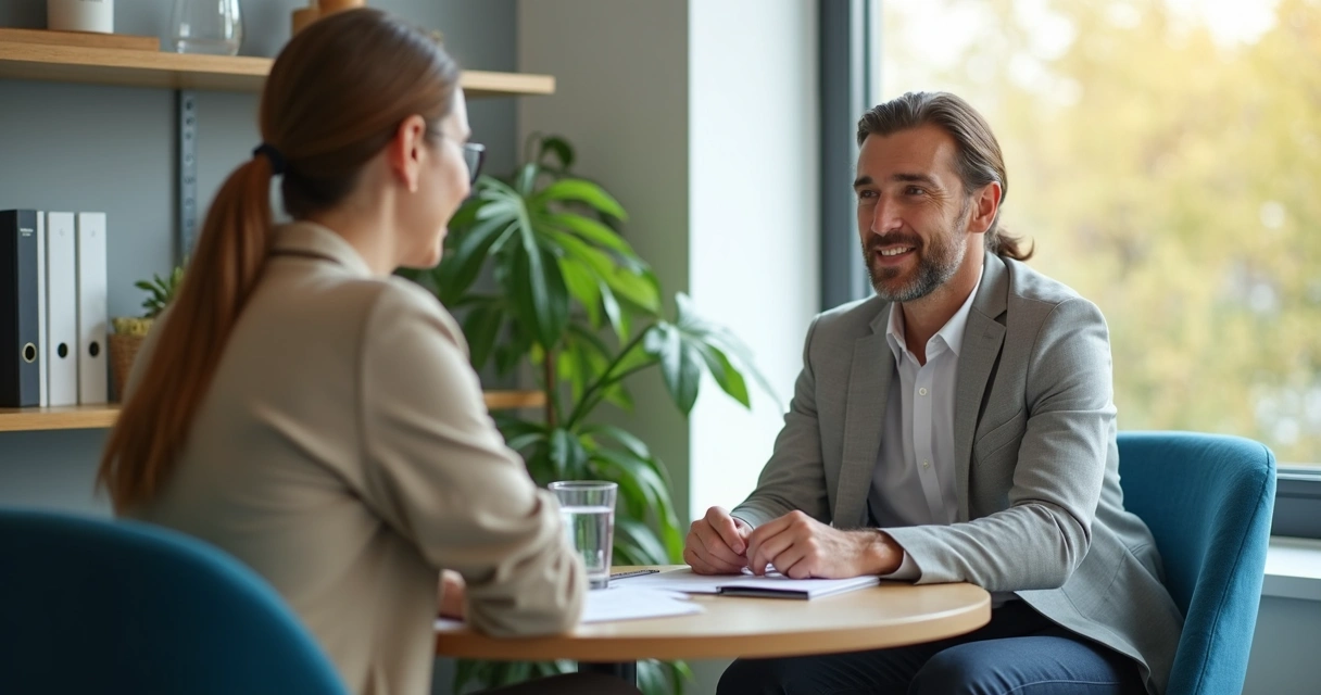 Manager having a focused one-on-one conversation with an employee 