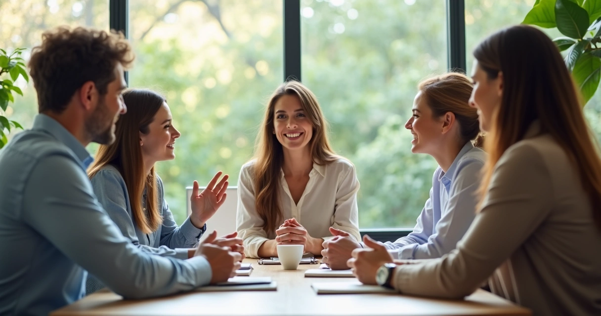 Leader guiding an open team conversation in office 
