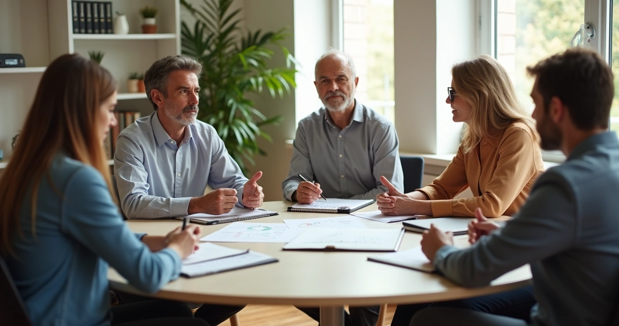 Leader inviting open discussion in a small group meeting 