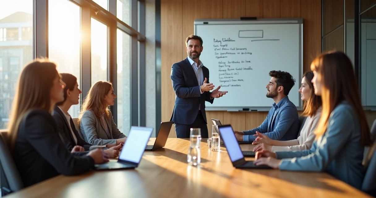 Business leader speaking to a team 