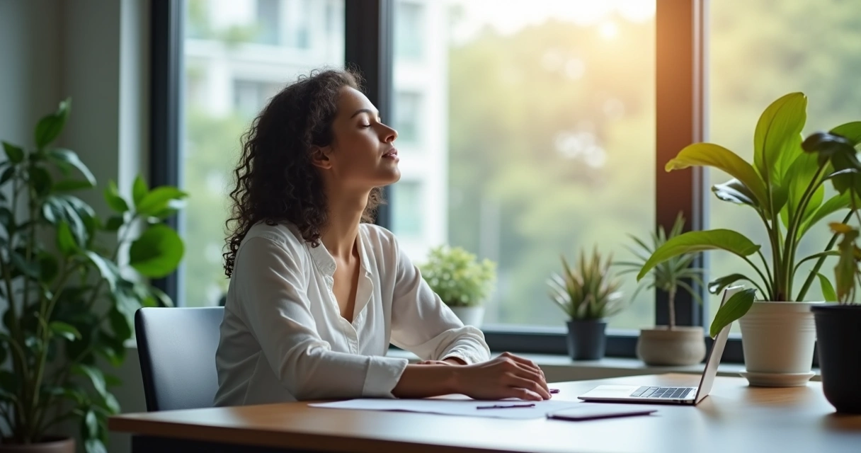 Leader meditating in a calm workspace 