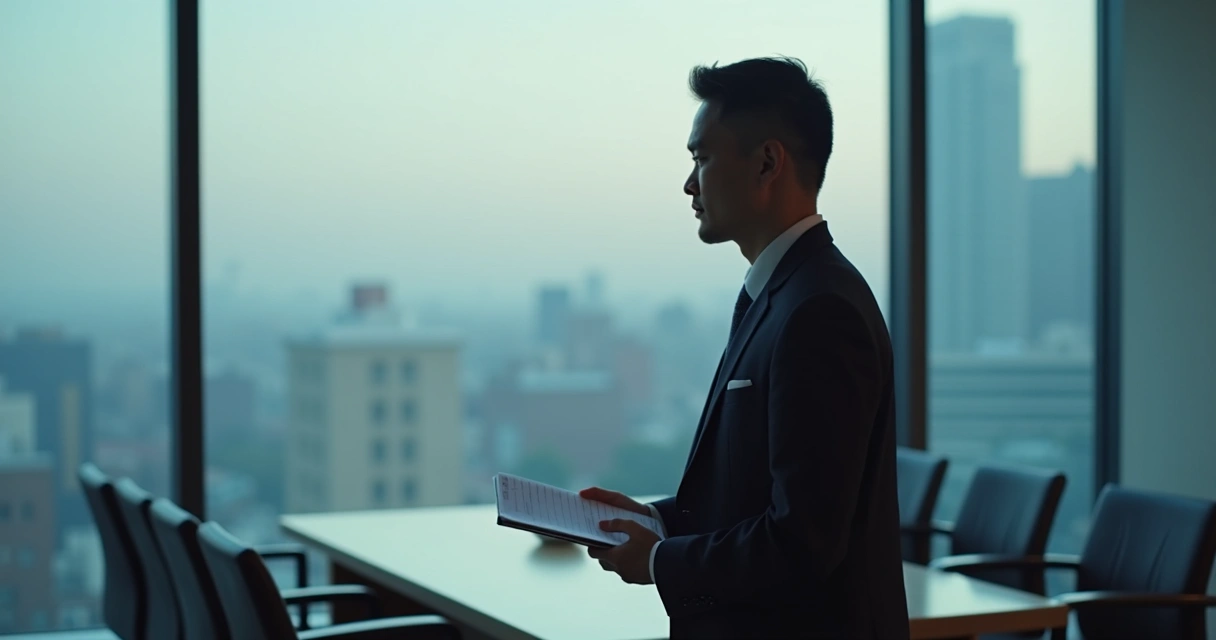 Leader reflecting by office window before a difficult conversation