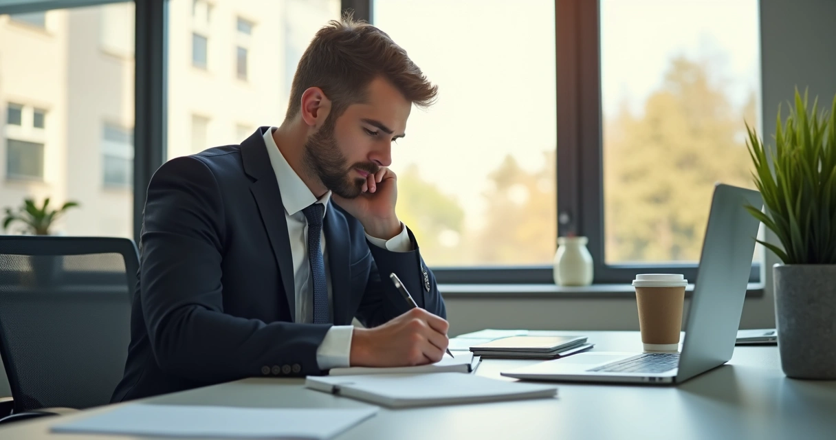 Leader journaling at a modern desk 