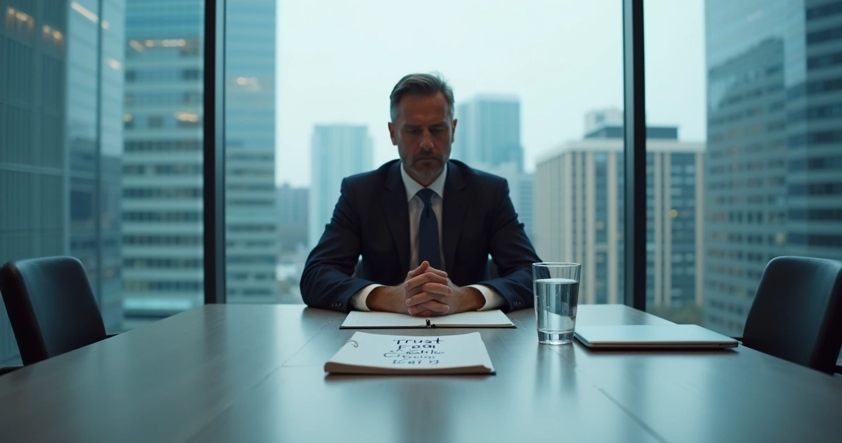 Leader reflecting alone in an office meeting room 