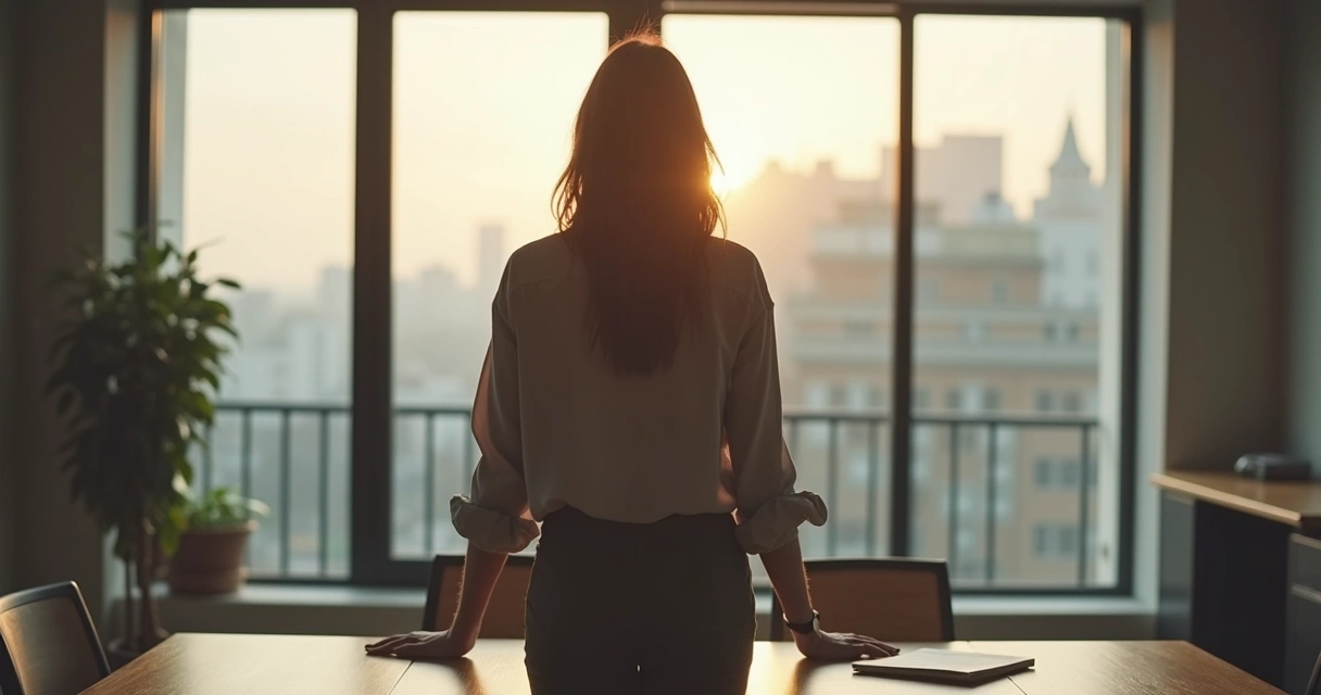 Professional reflecting alone before leading a team discussion
