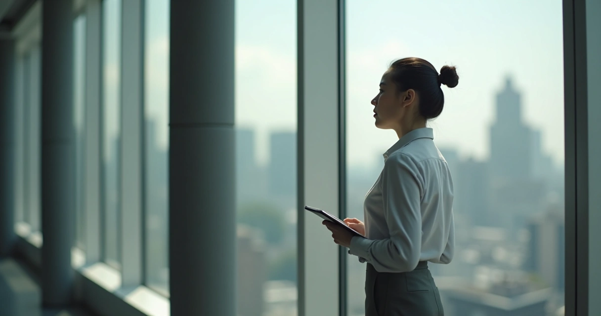 Leader reflecting alone by office window before a meeting