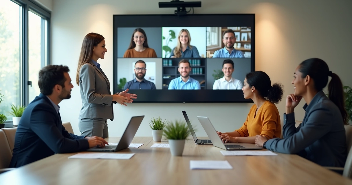 Leader conducting an inclusive hybrid check-in with remote and office staff
