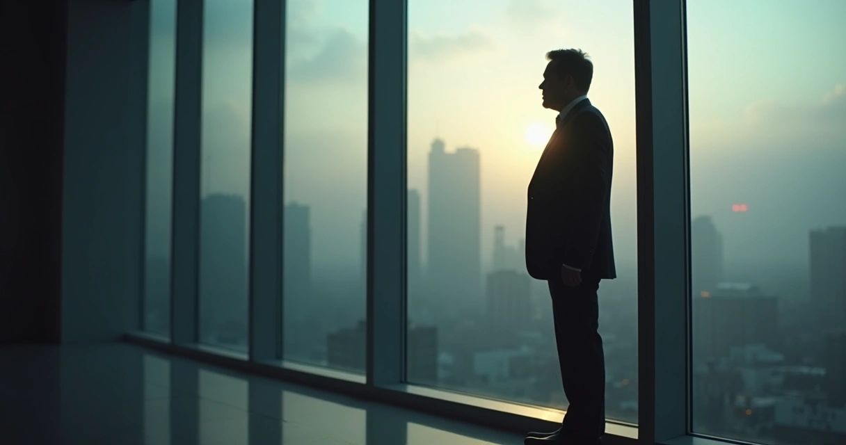 Leader reflecting alone near office window