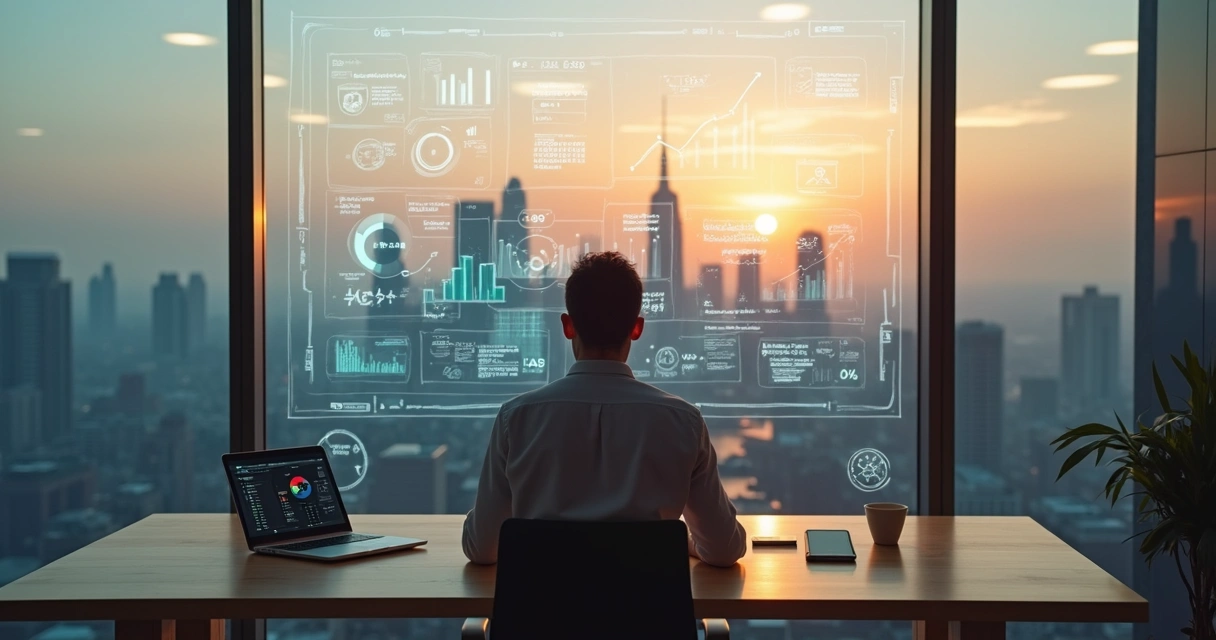 Business leader practicing self-regulation with digital tools in a modern office 