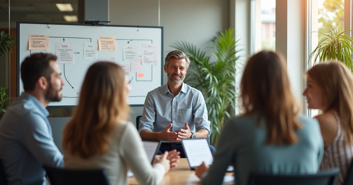 Leader guiding a team through a calm change discussion 