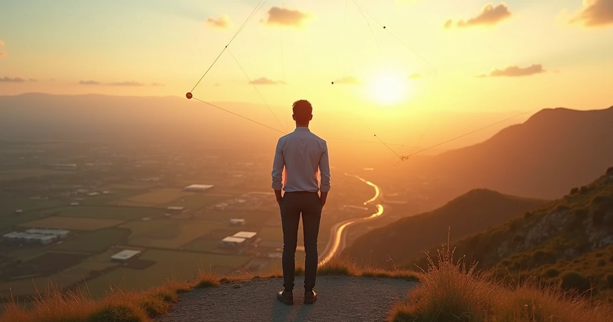 Leader facing a branching road visualizing systemic change paths 