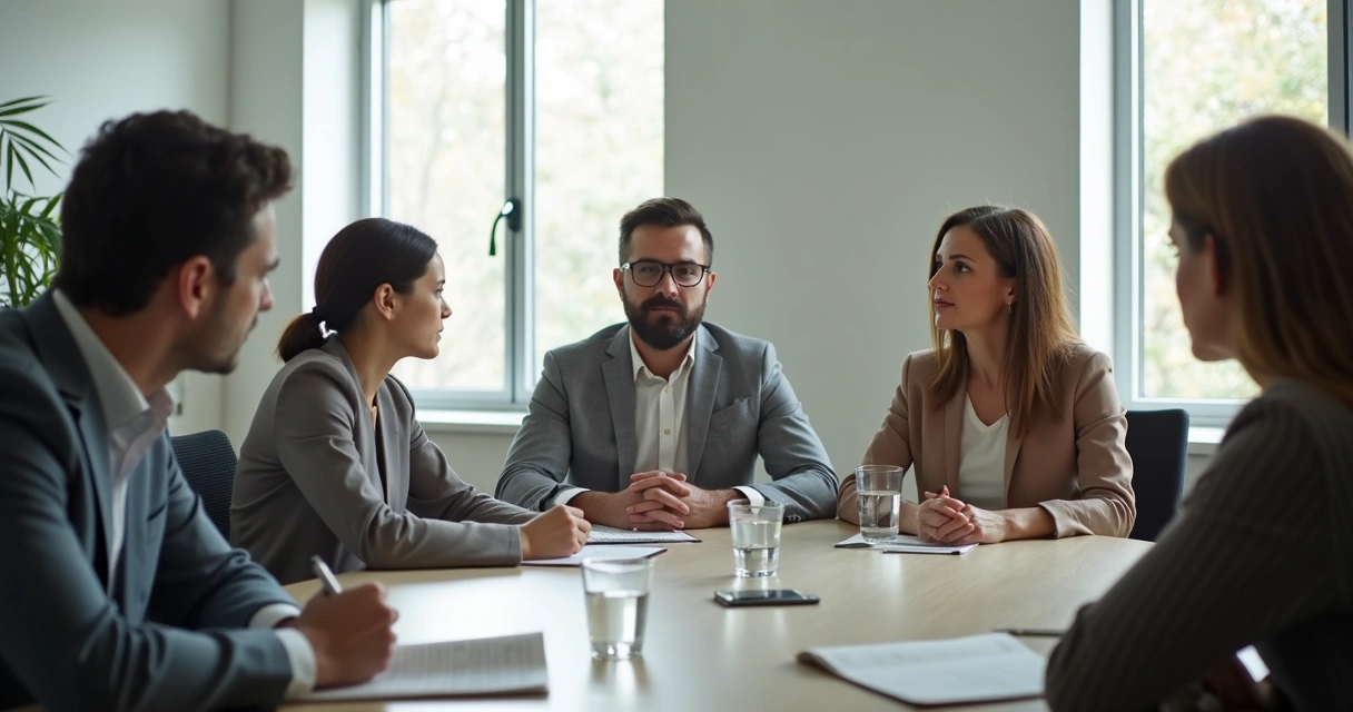 Leader listening to team members in a meeting