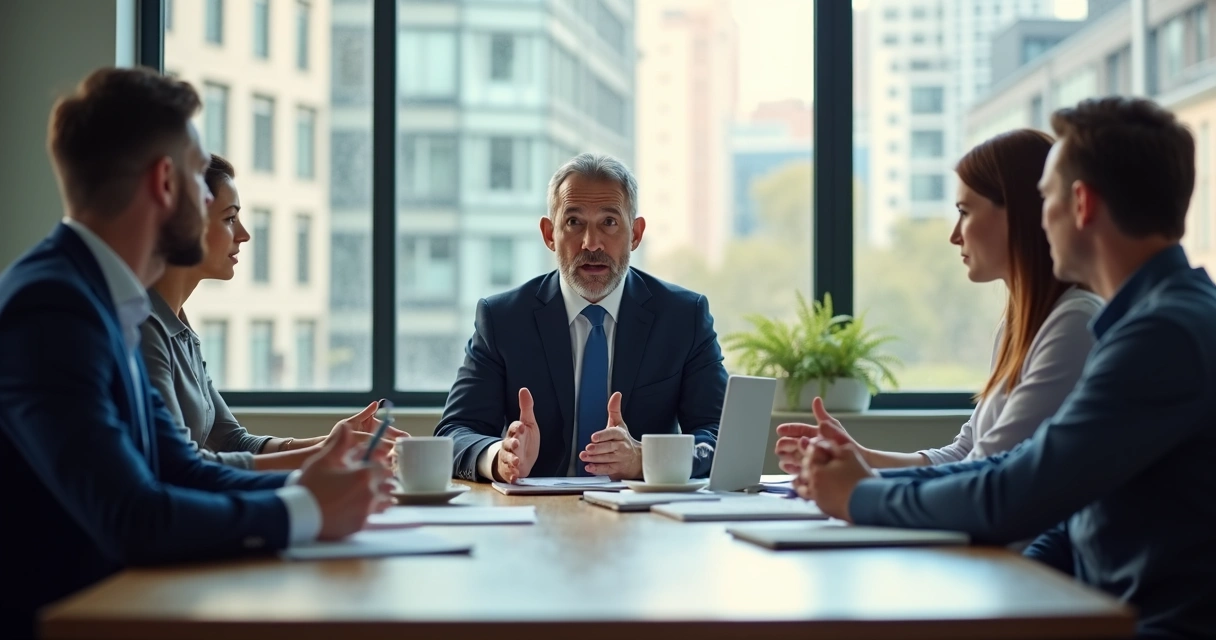 Leader speaking openly with team in a meeting room