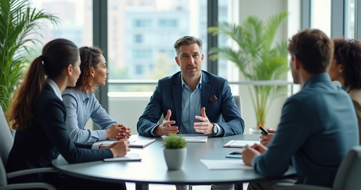 Leader speaking openly in a team meeting 