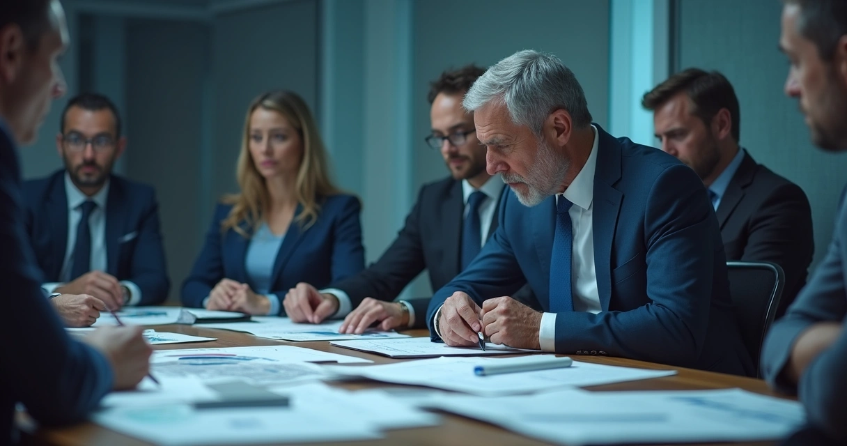 Leader with tense facial expression during a team meeting 