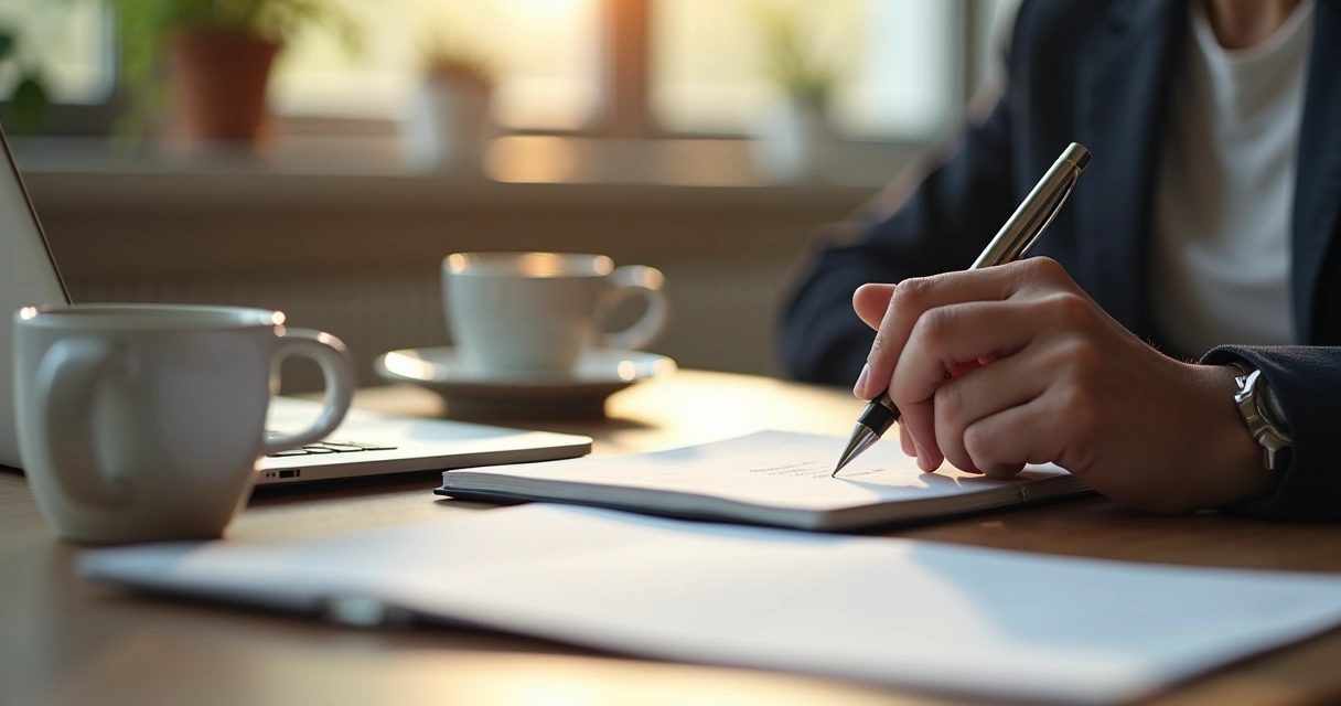 Leader writing feedback notes before a conversation 