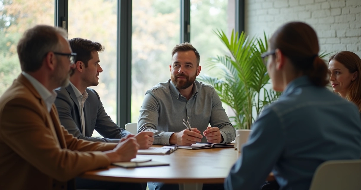 Leaders and employees seated in a circle during an open workplace dialogue 