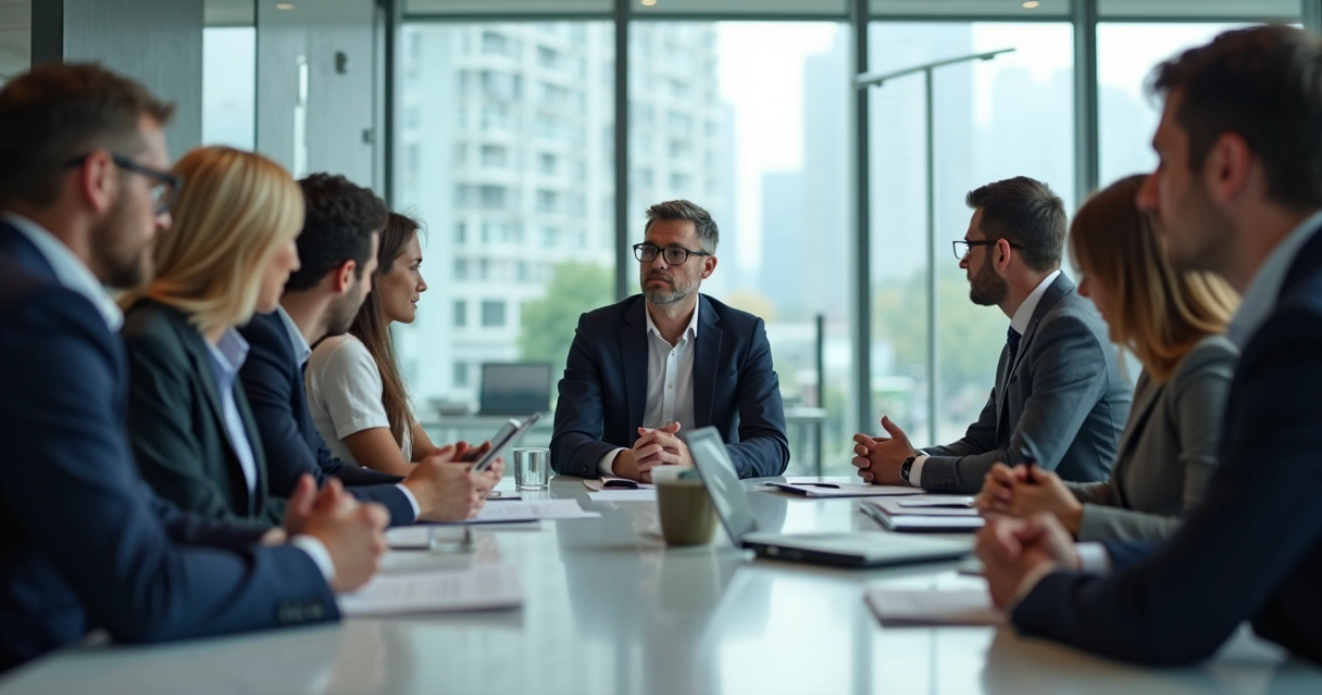 Business leader making a difficult choice in an office meeting with team 