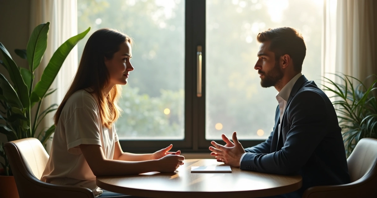 Leader having a transparent and calm conversation with an employee 