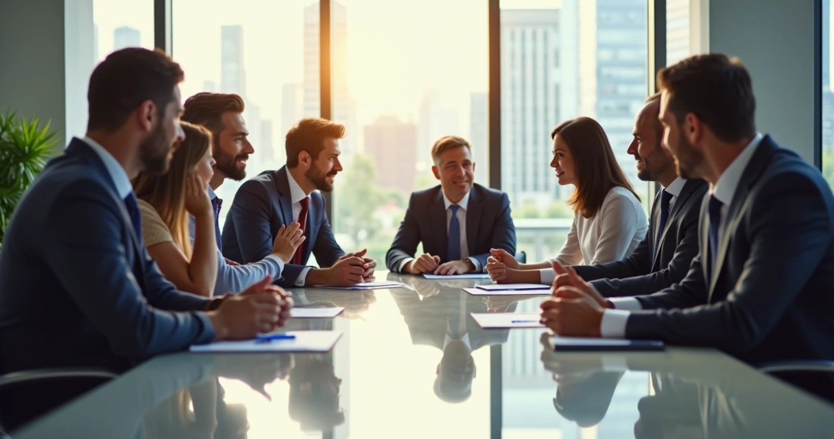 Business team having a focused discussion at a modern office table 