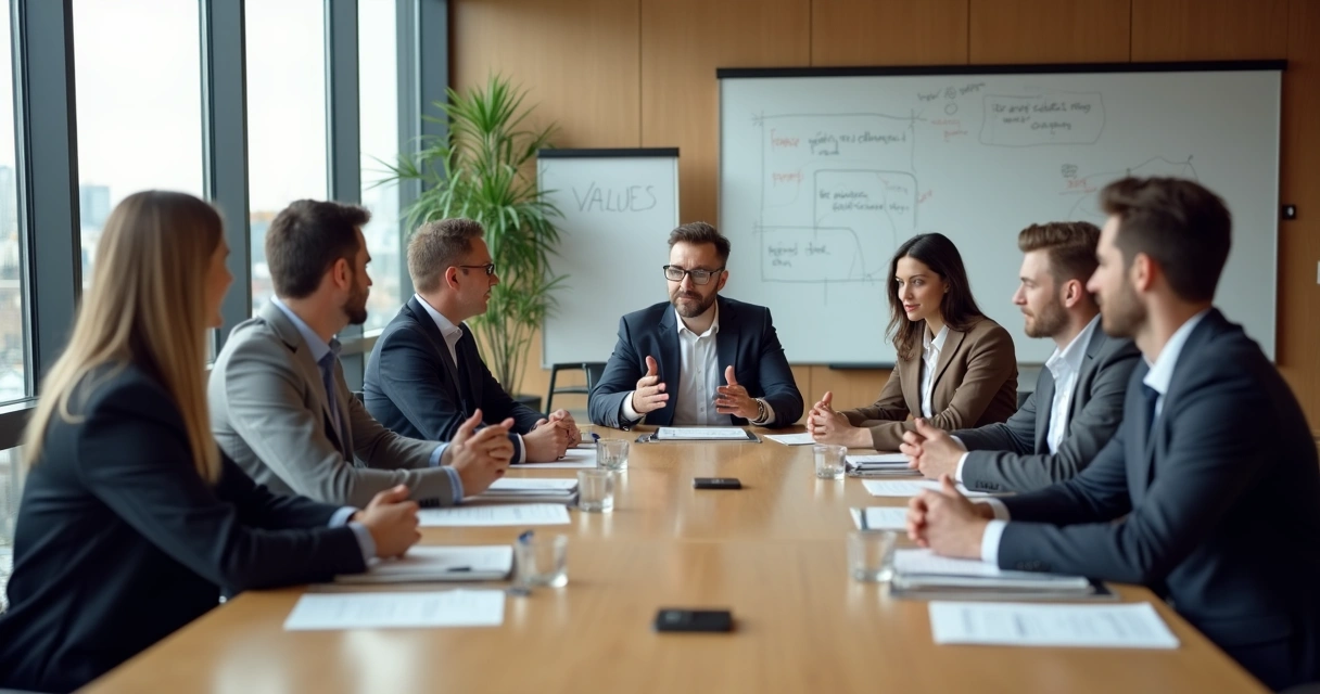 Leadership team meeting around conference table