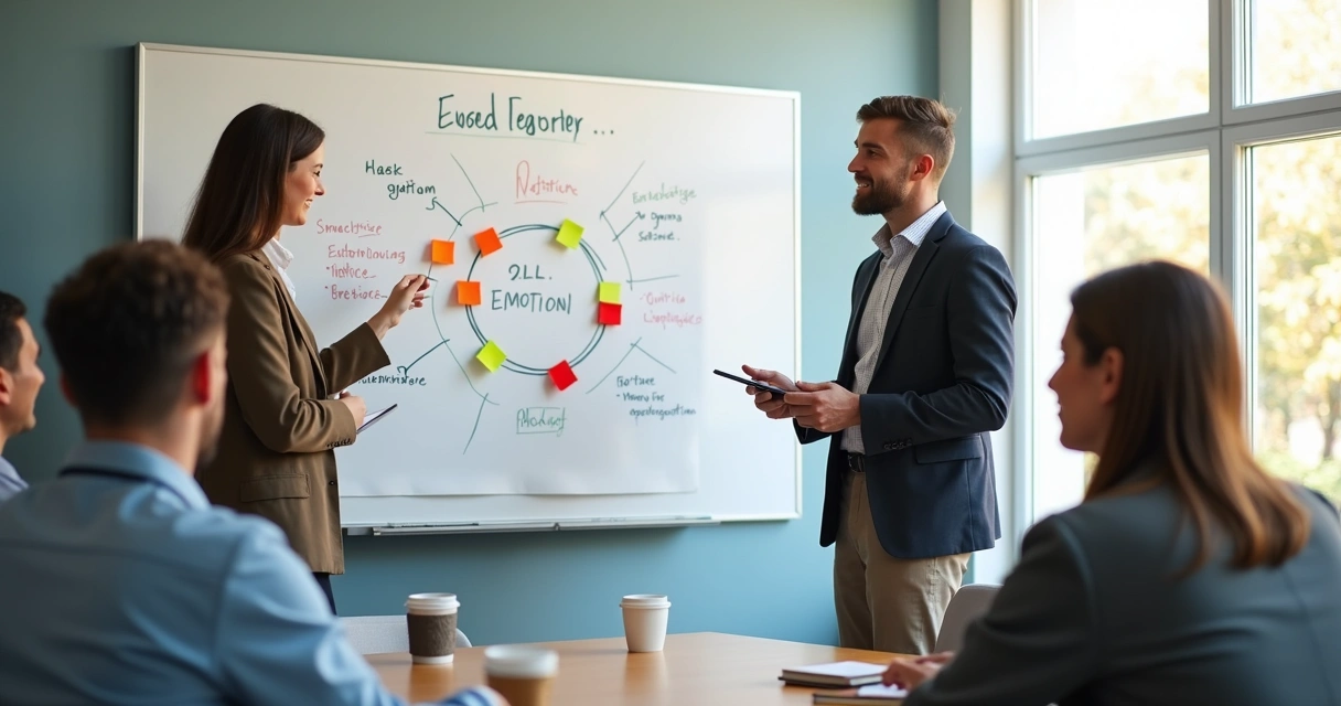 Whiteboard showing a simple emotional framework during a leadership workshop 